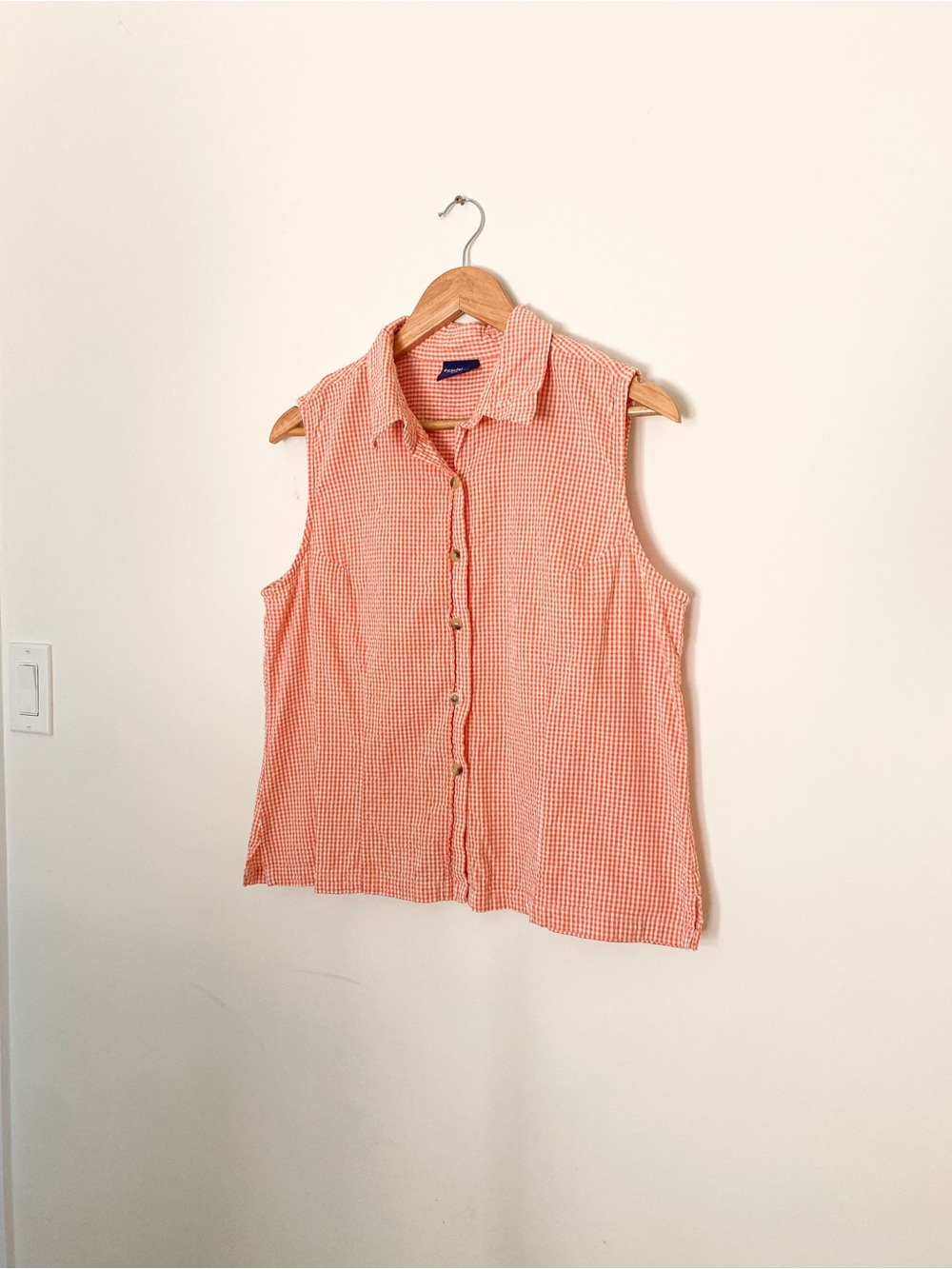 TRULY CASUAL | 100% Cotton | Gingham Button Up Sleeveless Blouse | Relaxed Fit | - Picture 2 of 7